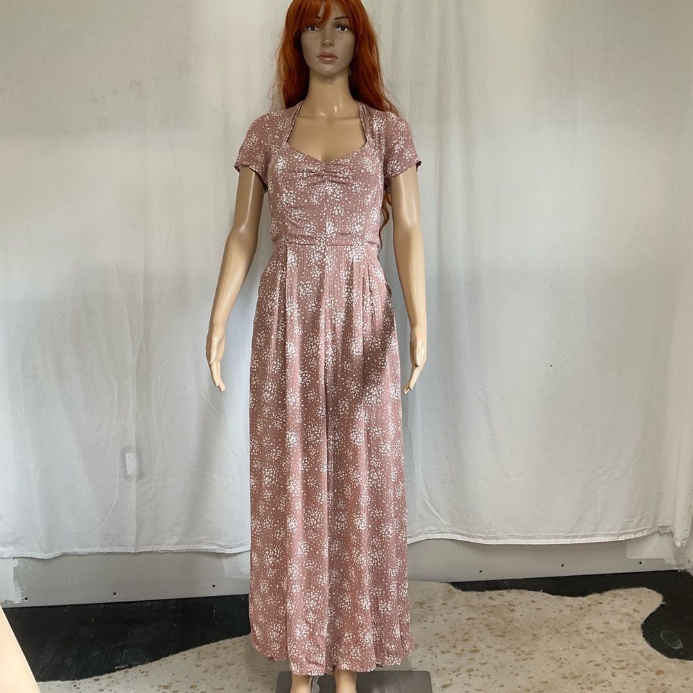 Urban Outfitters KerriAnn Boho Wide Leg Jumpsuit Pink Print Small - Picture 3 of 9